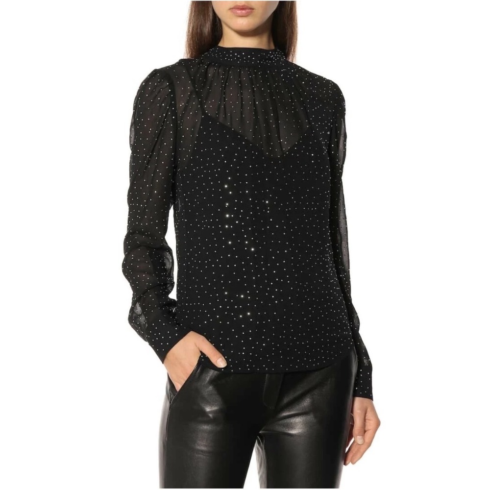 Veronica Beard Melling Top 2 Black Embellished Silk Tie Blouse Chic Glam Girly